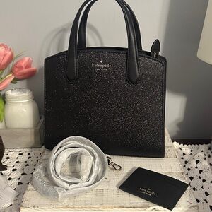 Kate spade black glitter satchel and card holder